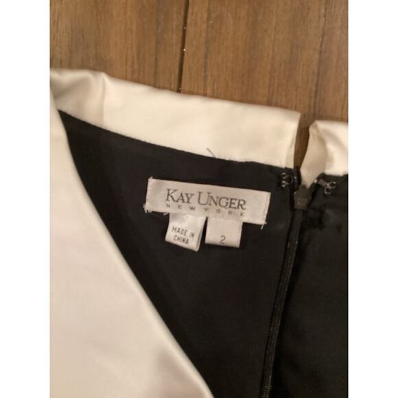 Kay Unger Portrait Black white V-Neck Shawl Collared Sheath ruche cocktail dress - Picture 6 of 12